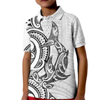 New Zealand Hammerhead Shark Kid Polo Shirt Maori Haehae Mangopare White - Aussie Hoodie