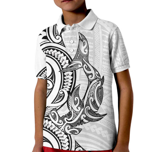 New Zealand Hammerhead Shark Kid Polo Shirt Maori Haehae Mangopare White - Aussie Hoodie