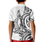 New Zealand Hammerhead Shark Kid Polo Shirt Maori Haehae Mangopare White - Aussie Hoodie