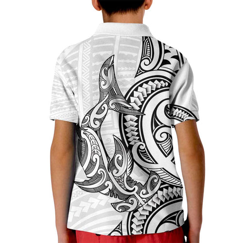 New Zealand Hammerhead Shark Kid Polo Shirt Maori Haehae Mangopare White - Aussie Hoodie