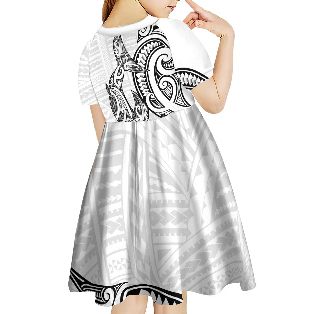 New Zealand Hammerhead Shark Kid Short Sleeve Dress Maori Haehae Mangopare White - Aussie Hoodie