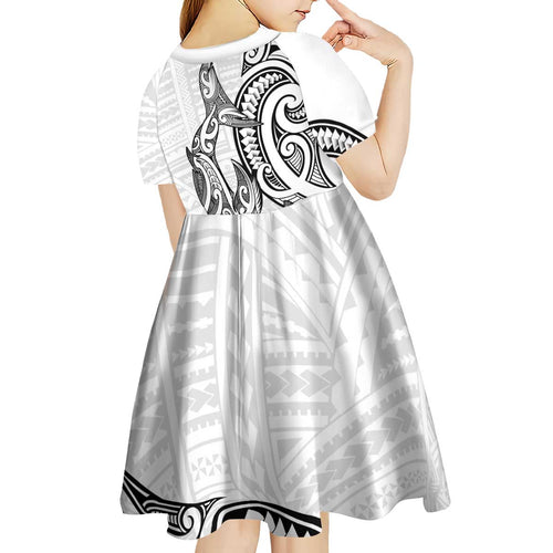 New Zealand Hammerhead Shark Kid Short Sleeve Dress Maori Haehae Mangopare White - Aussie Hoodie