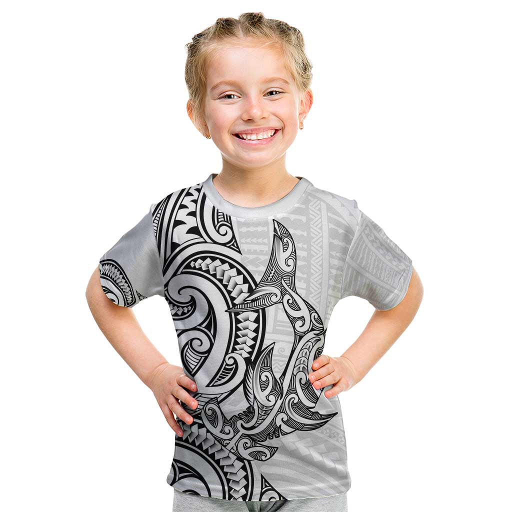 New Zealand Hammerhead Shark Kid T Shirt Maori Haehae Mangopare White - Aussie Hoodie