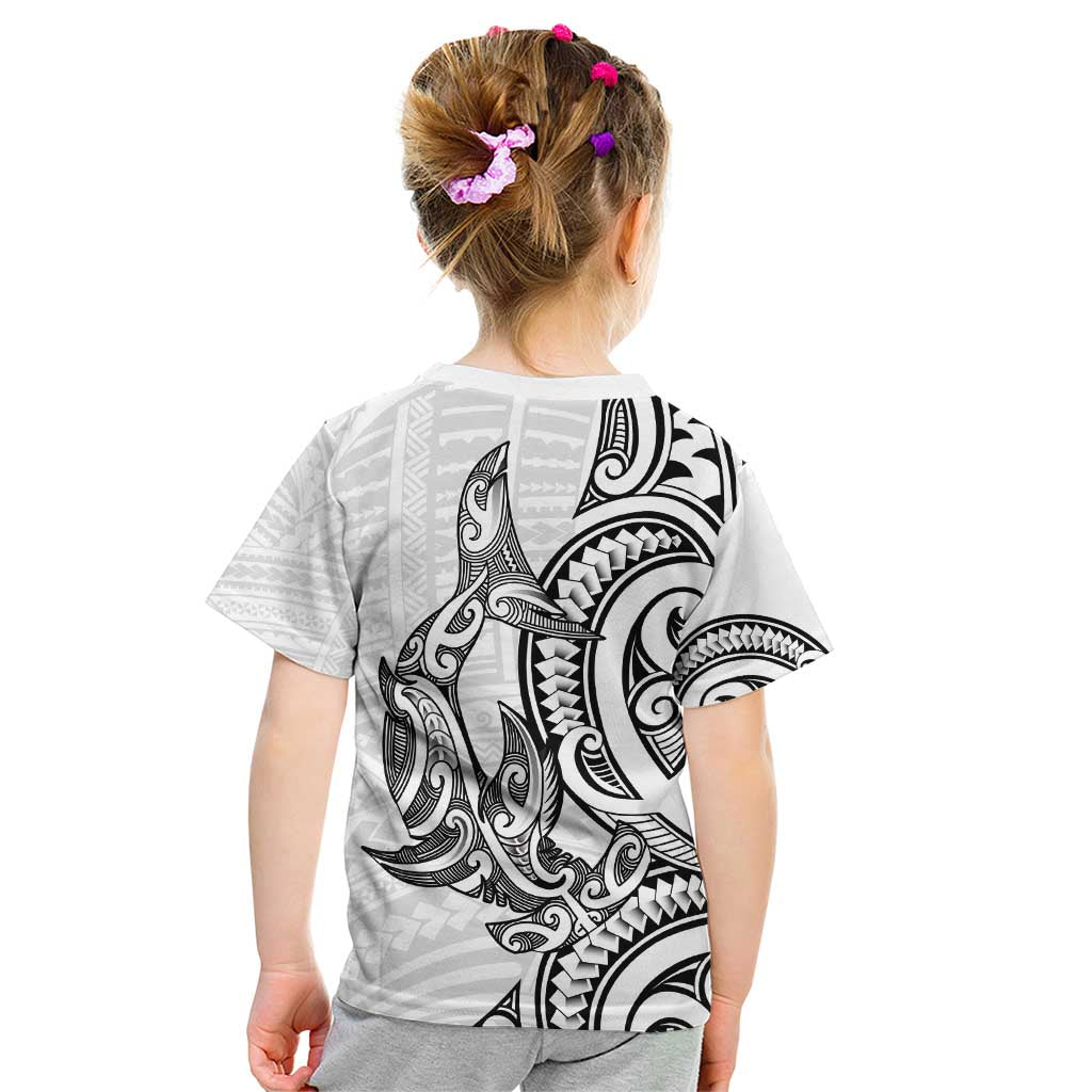 New Zealand Hammerhead Shark Kid T Shirt Maori Haehae Mangopare White - Aussie Hoodie