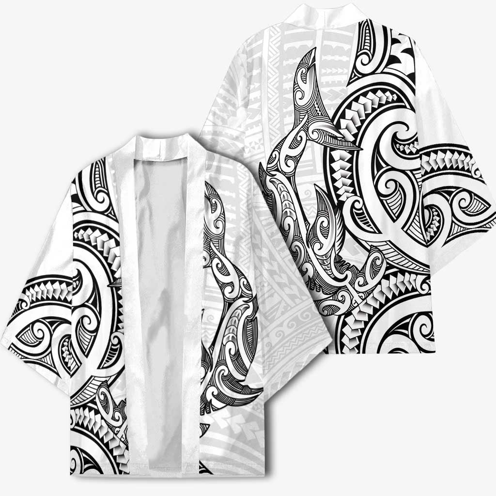 New Zealand Hammerhead Shark Kimono Maori Haehae Mangopare White - Aussie Hoodie