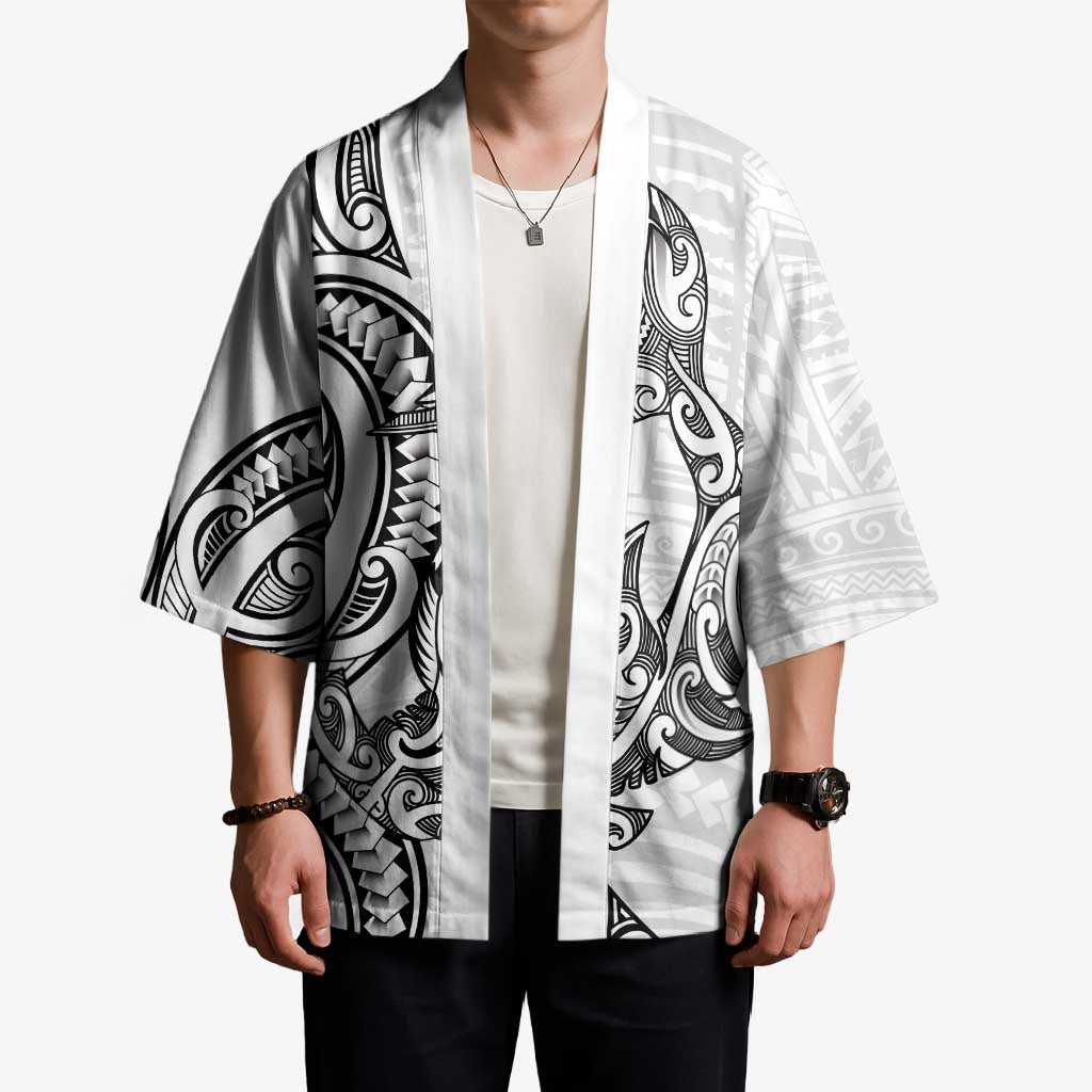 New Zealand Hammerhead Shark Kimono Maori Haehae Mangopare White - Aussie Hoodie