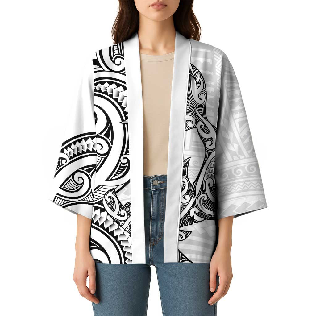 New Zealand Hammerhead Shark Kimono Maori Haehae Mangopare White - Aussie Hoodie