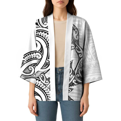 New Zealand Hammerhead Shark Kimono Maori Haehae Mangopare White - Aussie Hoodie
