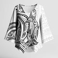 New Zealand Hammerhead Shark Kimono Sleeve Blouse Maori Haehae Mangopare White - Aussie Hoodie