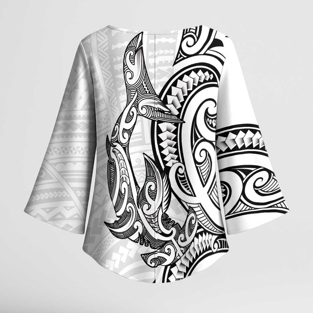 New Zealand Hammerhead Shark Kimono Sleeve Blouse Maori Haehae Mangopare White - Aussie Hoodie