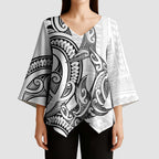 New Zealand Hammerhead Shark Kimono Sleeve Blouse Maori Haehae Mangopare White - Aussie Hoodie