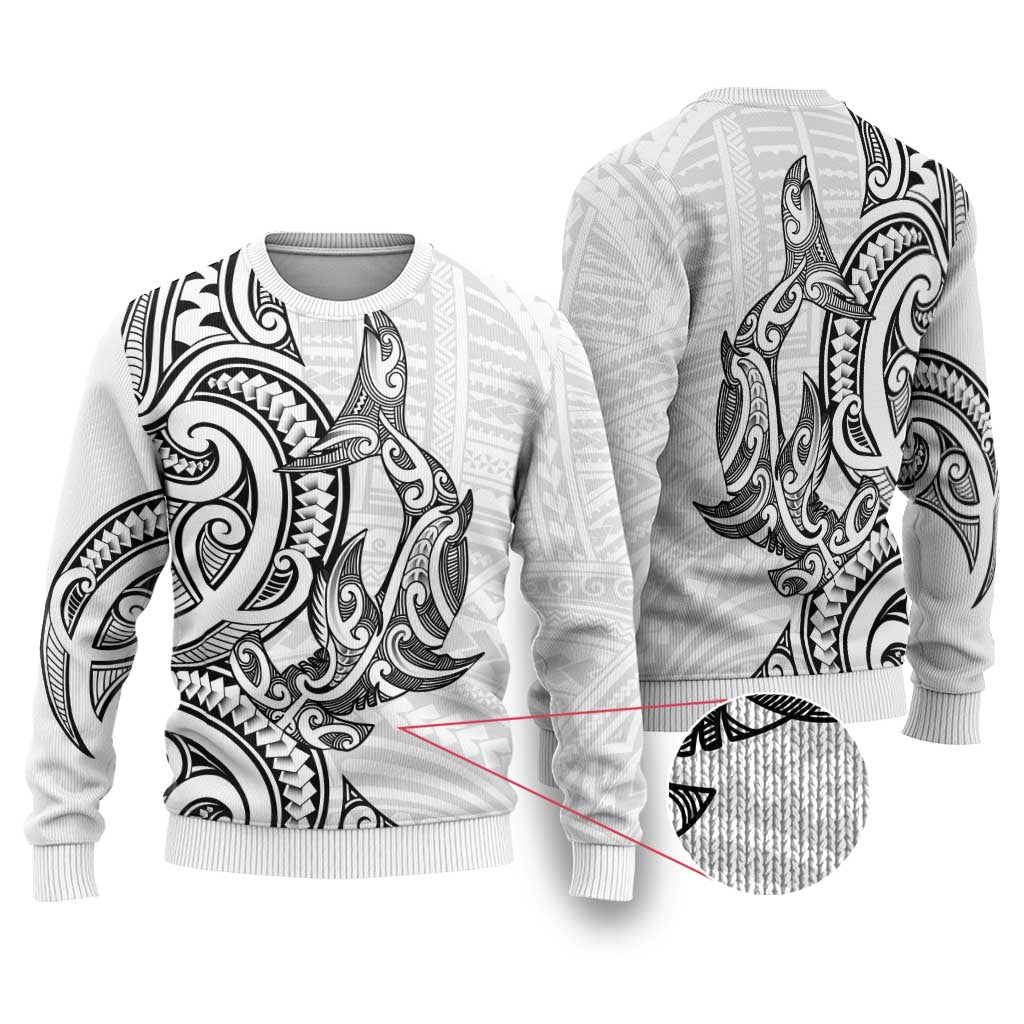 New Zealand Hammerhead Shark Ugly Christmas Sweater Maori Haehae Mangopare White - Aussie Hoodie