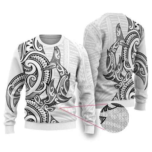 New Zealand Hammerhead Shark Ugly Christmas Sweater Maori Haehae Mangopare White - Aussie Hoodie
