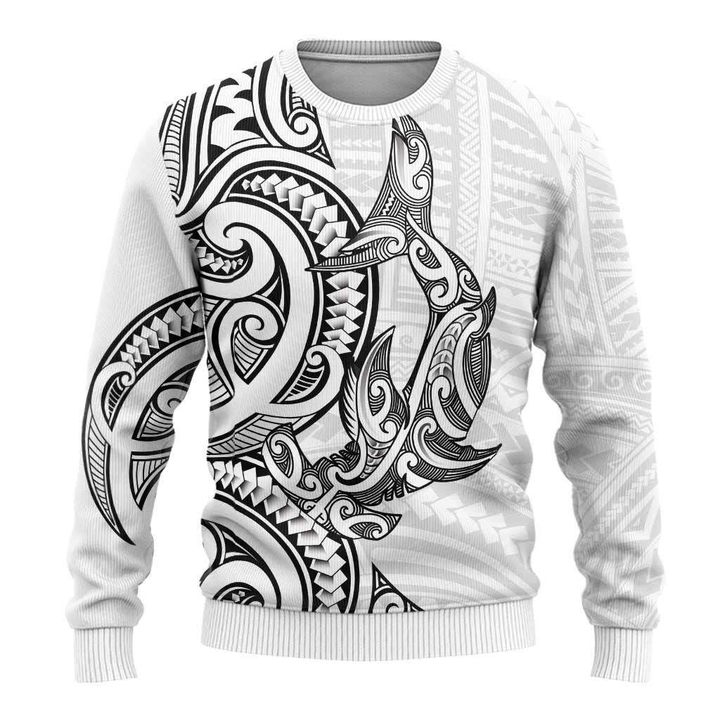 New Zealand Hammerhead Shark Ugly Christmas Sweater Maori Haehae Mangopare White - Aussie Hoodie