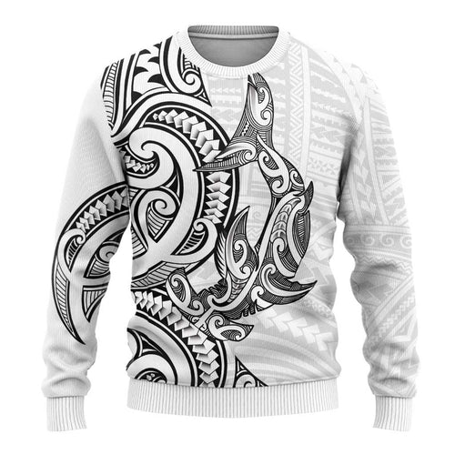 New Zealand Hammerhead Shark Ugly Christmas Sweater Maori Haehae Mangopare White - Aussie Hoodie