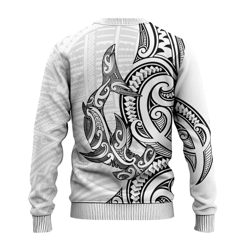 New Zealand Hammerhead Shark Ugly Christmas Sweater Maori Haehae Mangopare White - Aussie Hoodie