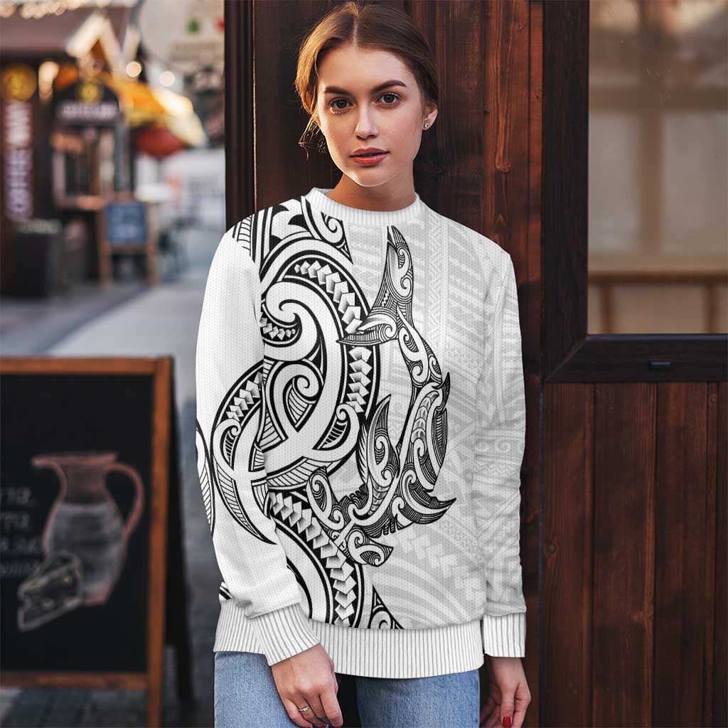 New Zealand Hammerhead Shark Ugly Christmas Sweater Maori Haehae Mangopare White - Aussie Hoodie