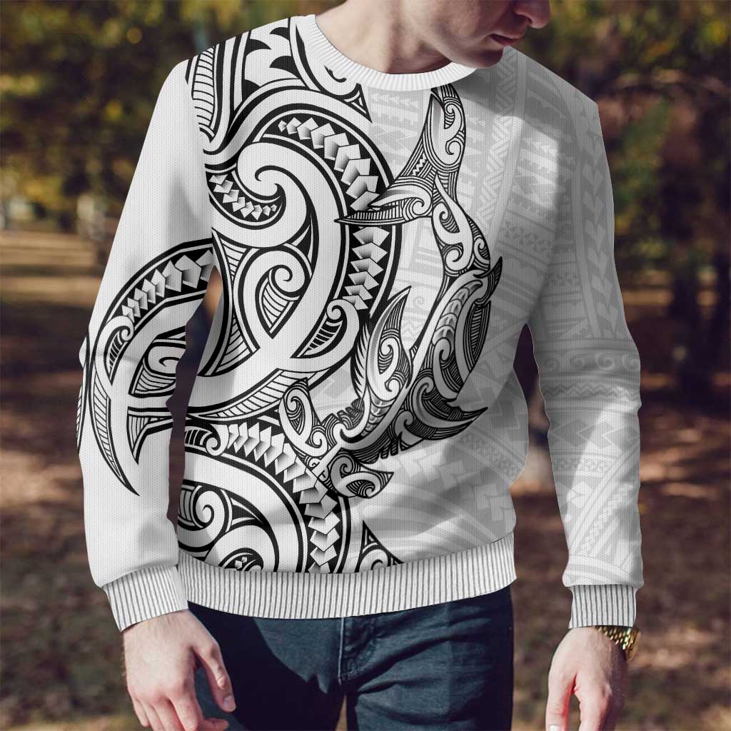 New Zealand Hammerhead Shark Ugly Christmas Sweater Maori Haehae Mangopare White - Aussie Hoodie