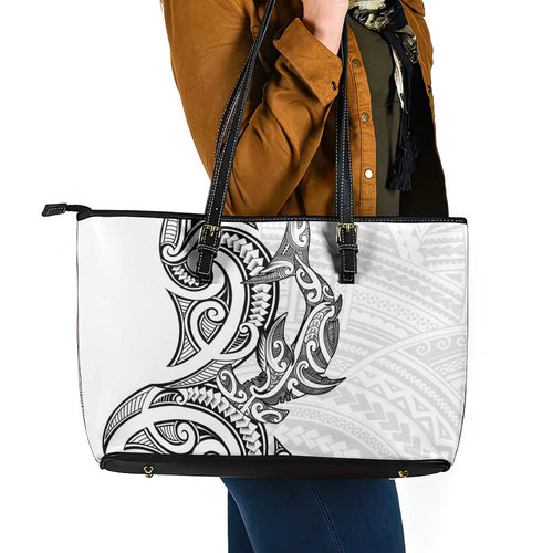 New Zealand Hammerhead Shark Leather Tote Bag Maori Haehae Mangopare White - Aussie Hoodie