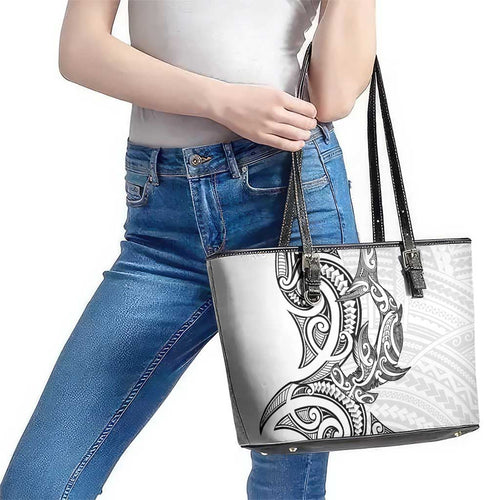 New Zealand Hammerhead Shark Leather Tote Bag Maori Haehae Mangopare White - Aussie Hoodie