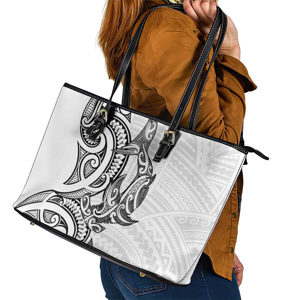 New Zealand Hammerhead Shark Leather Tote Bag Maori Haehae Mangopare White - Aussie Hoodie