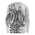 New Zealand Hammerhead Shark Long Sleeve Shirt Maori Haehae Mangopare White - Aussie Hoodie