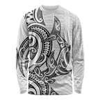 New Zealand Hammerhead Shark Long Sleeve Shirt Maori Haehae Mangopare White - Aussie Hoodie