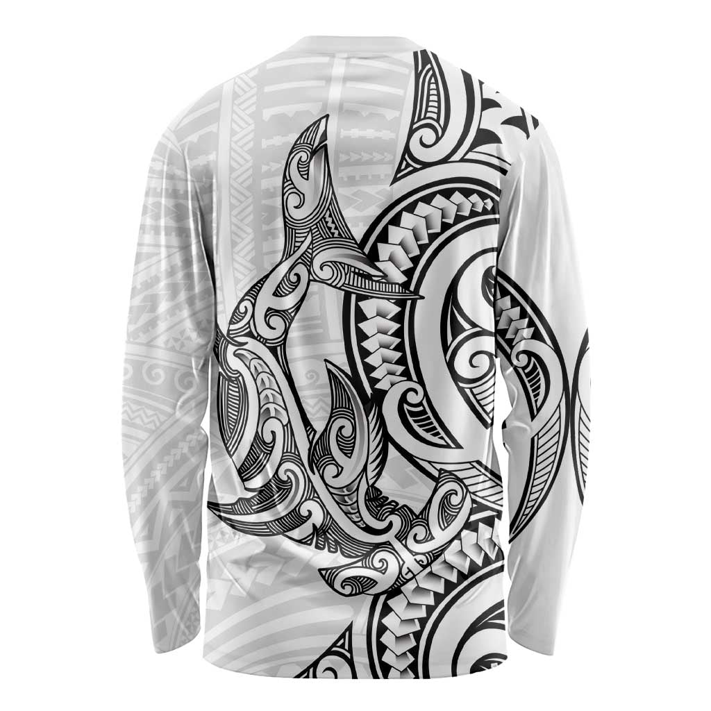New Zealand Hammerhead Shark Long Sleeve Shirt Maori Haehae Mangopare White - Aussie Hoodie