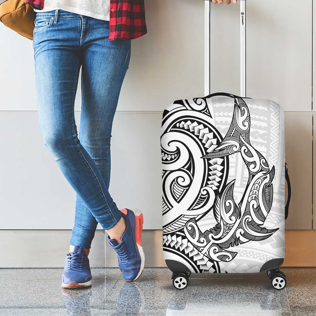 New Zealand Hammerhead Shark Luggage Cover Maori Haehae Mangopare White - Aussie Hoodie