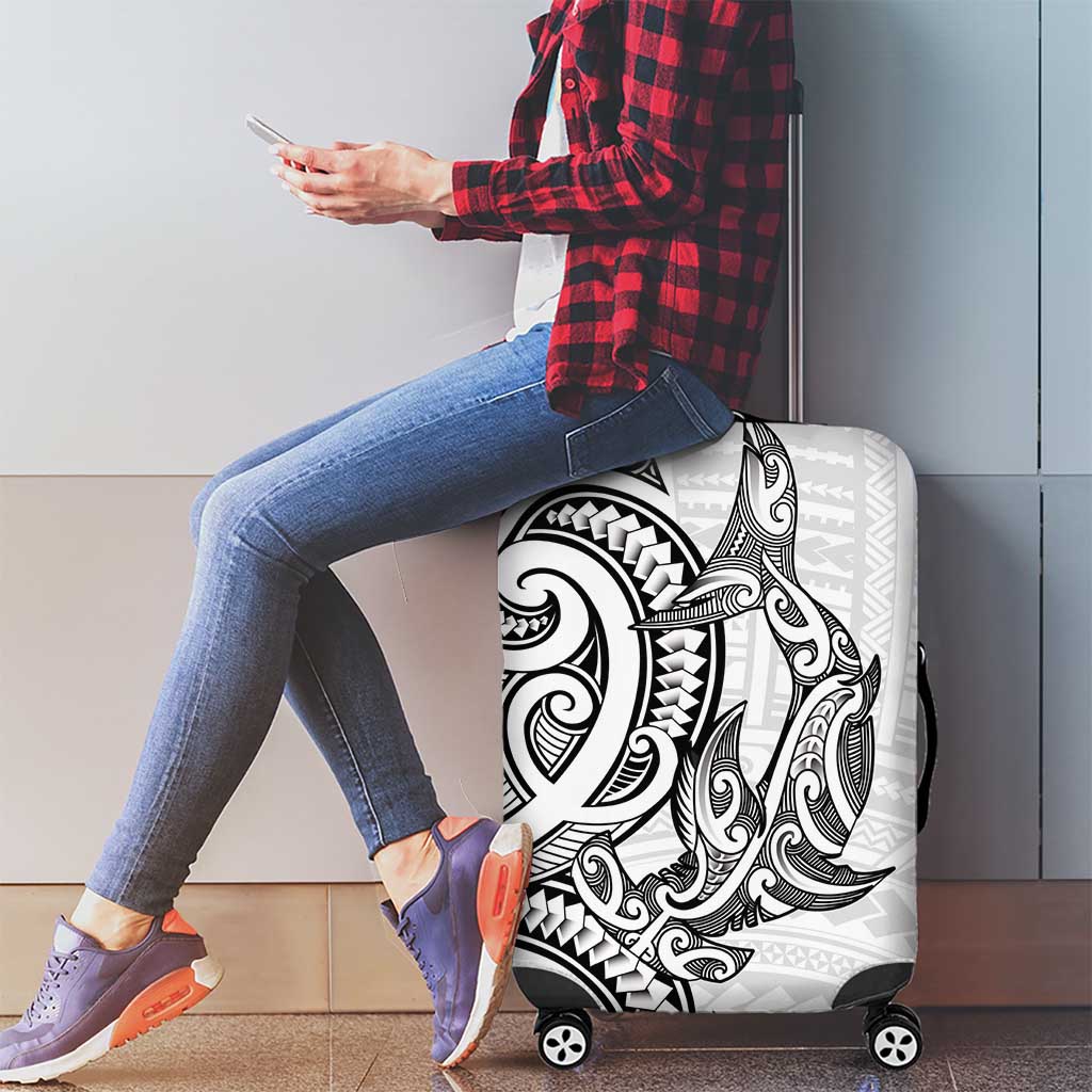 New Zealand Hammerhead Shark Luggage Cover Maori Haehae Mangopare White - Aussie Hoodie