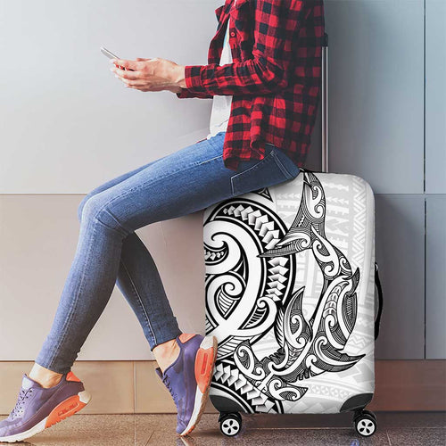 New Zealand Hammerhead Shark Luggage Cover Maori Haehae Mangopare White - Aussie Hoodie