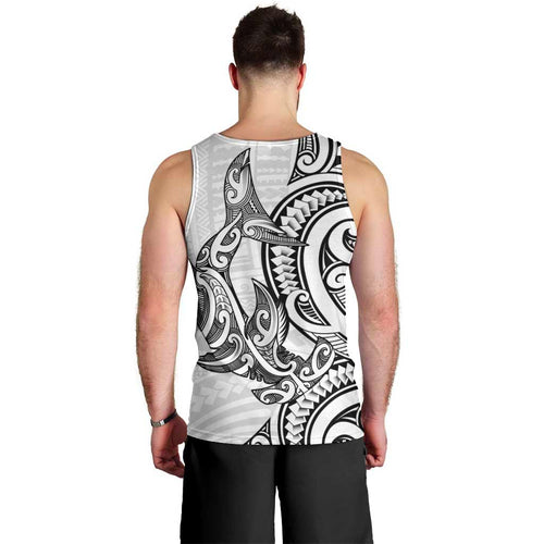 New Zealand Hammerhead Shark Men Tank Top Maori Haehae Mangopare White - Aussie Hoodie