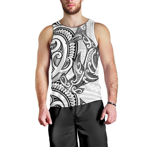 New Zealand Hammerhead Shark Men Tank Top Maori Haehae Mangopare White - Aussie Hoodie
