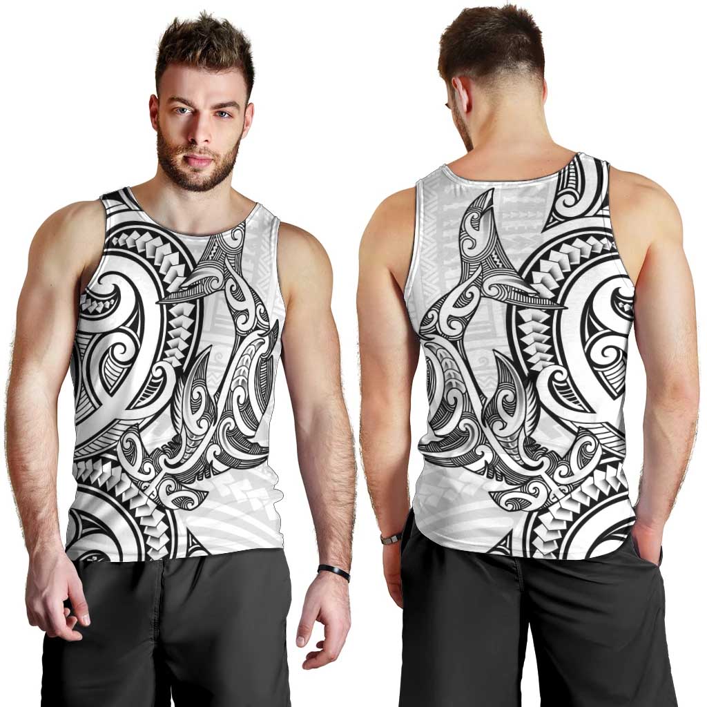 New Zealand Hammerhead Shark Men Tank Top Maori Haehae Mangopare White - Aussie Hoodie