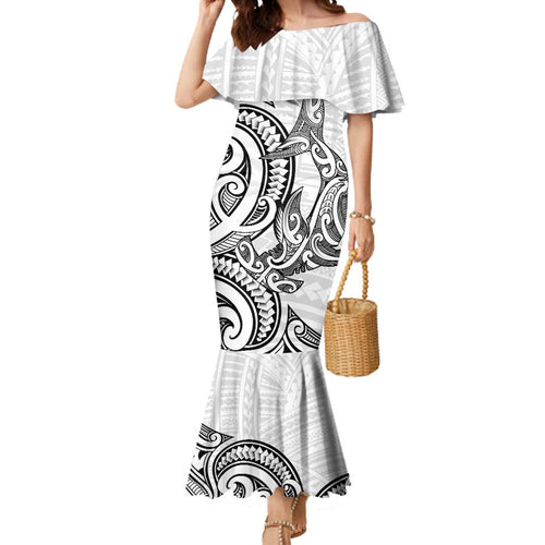 New Zealand Hammerhead Shark Mermaid Dress Maori Haehae Mangopare White - Aussie Hoodie