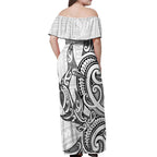 New Zealand Hammerhead Shark Off Shoulder Maxi Dress Maori Haehae Mangopare White - Aussie Hoodie