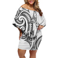 New Zealand Hammerhead Shark Off Shoulder Short Dress Maori Haehae Mangopare White - Aussie Hoodie
