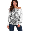 New Zealand Hammerhead Shark Off Shoulder Sweater Maori Haehae Mangopare White - Aussie Hoodie