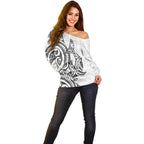 New Zealand Hammerhead Shark Off Shoulder Sweater Maori Haehae Mangopare White - Aussie Hoodie
