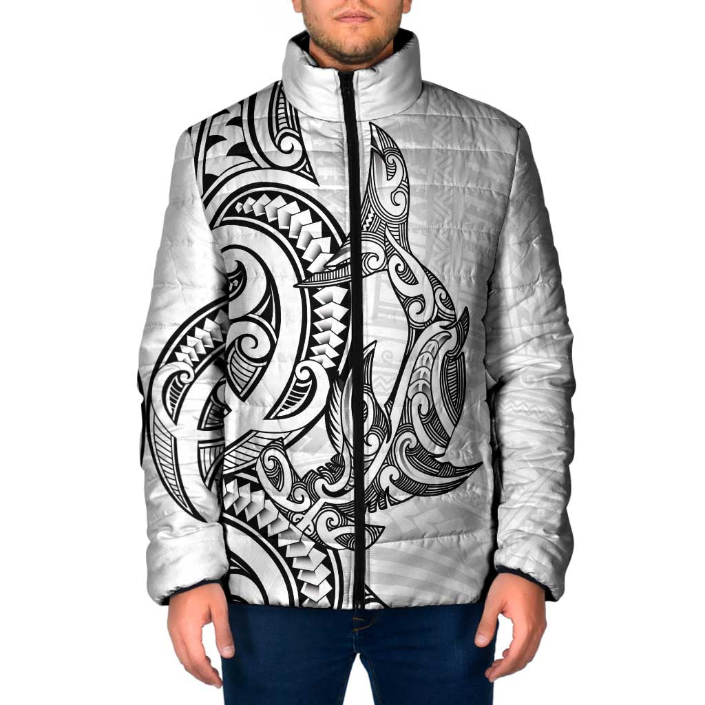 New Zealand Hammerhead Shark Padded Jacket Maori Haehae Mangopare White - Aussie Hoodie
