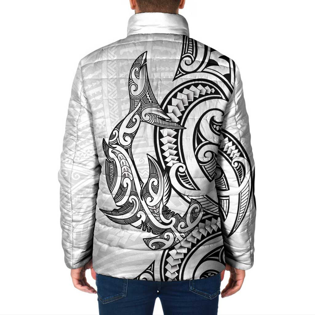 New Zealand Hammerhead Shark Padded Jacket Maori Haehae Mangopare White - Aussie Hoodie