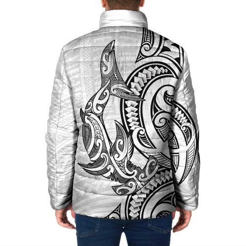 New Zealand Hammerhead Shark Padded Jacket Maori Haehae Mangopare White - Aussie Hoodie