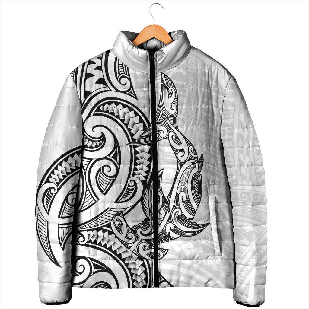 New Zealand Hammerhead Shark Padded Jacket Maori Haehae Mangopare White - Aussie Hoodie