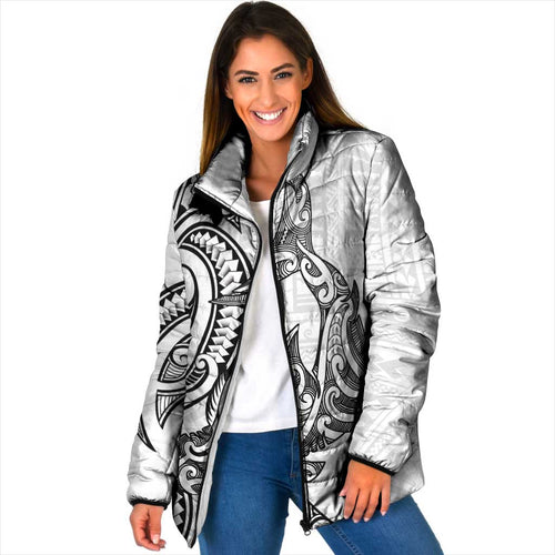 New Zealand Hammerhead Shark Padded Jacket Maori Haehae Mangopare White - Aussie Hoodie