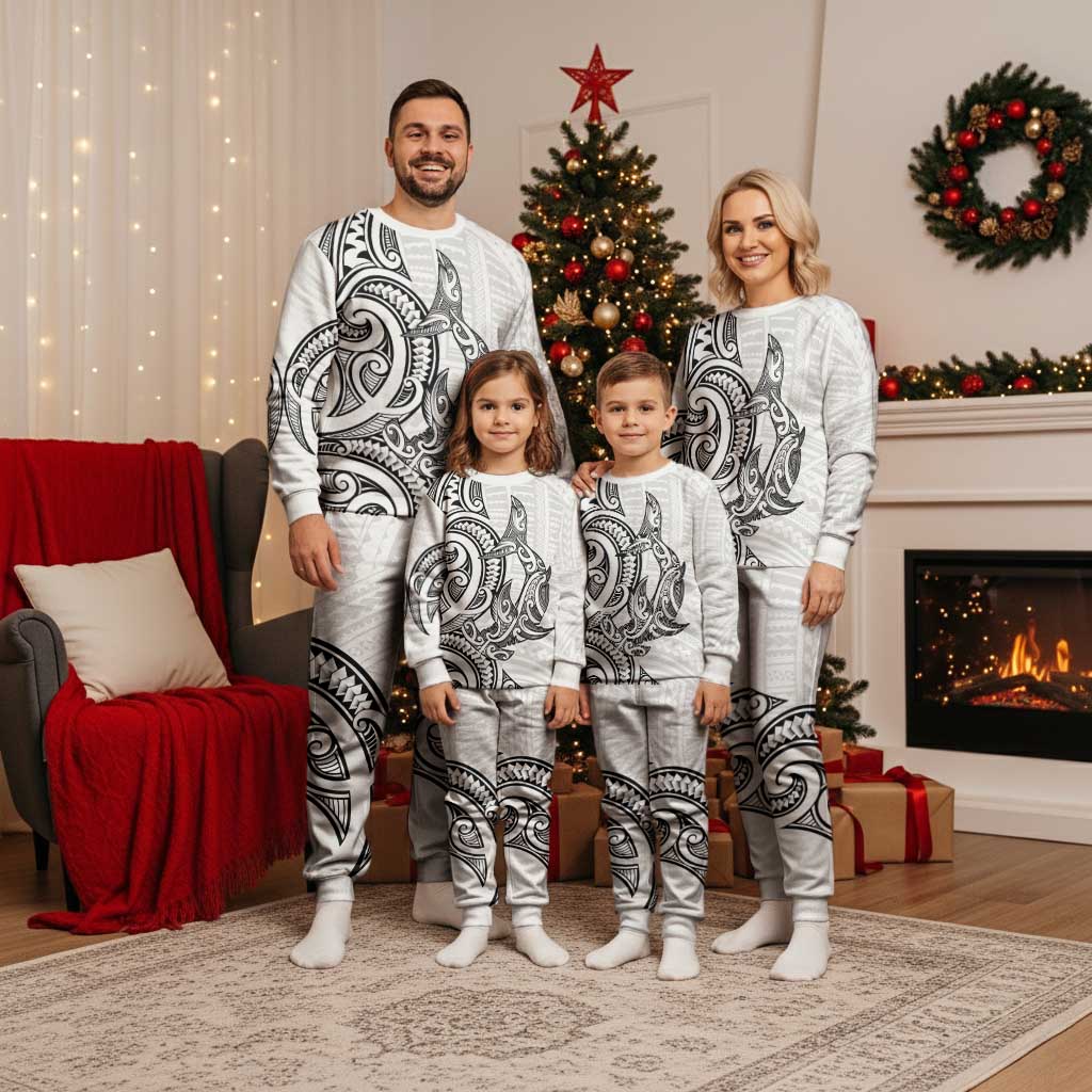 New Zealand Hammerhead Shark Christmas Pajama Set Maori Haehae Mangopare White - Aussie Hoodie