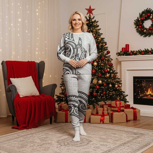 New Zealand Hammerhead Shark Christmas Pajama Set Maori Haehae Mangopare White - Aussie Hoodie