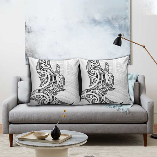 New Zealand Hammerhead Shark Pillow Cover Maori Haehae Mangopare White - Aussie Hoodie