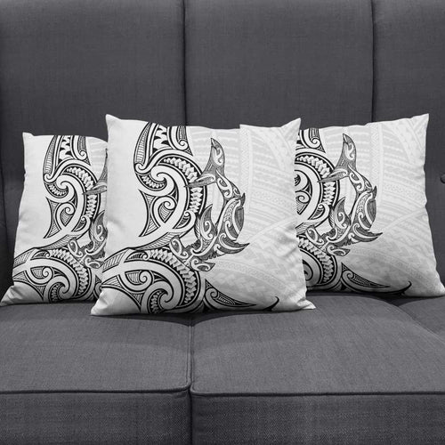 New Zealand Hammerhead Shark Pillow Cover Maori Haehae Mangopare White - Aussie Hoodie