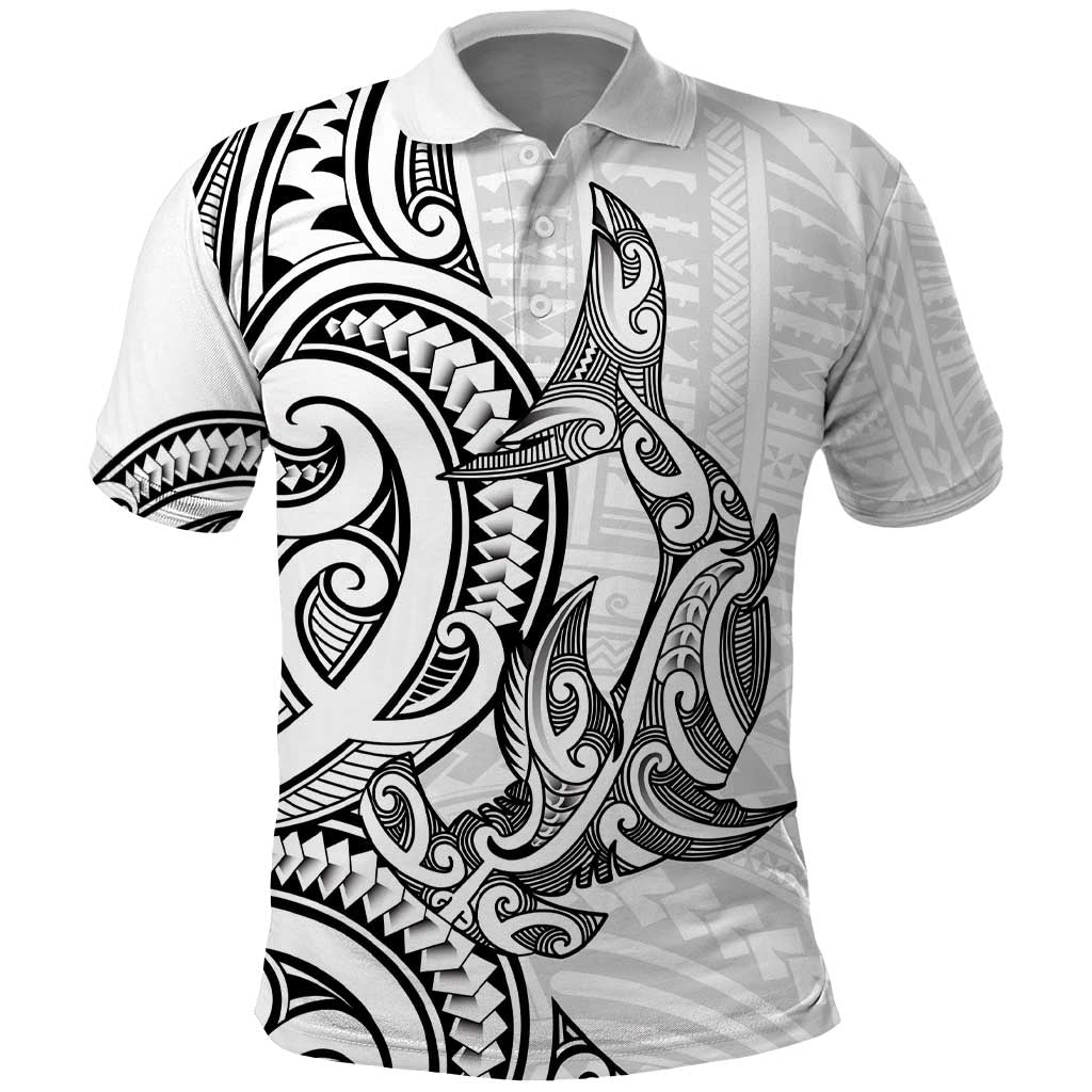 New Zealand Hammerhead Shark Polo Shirt Maori Haehae Mangopare White - Aussie Hoodie
