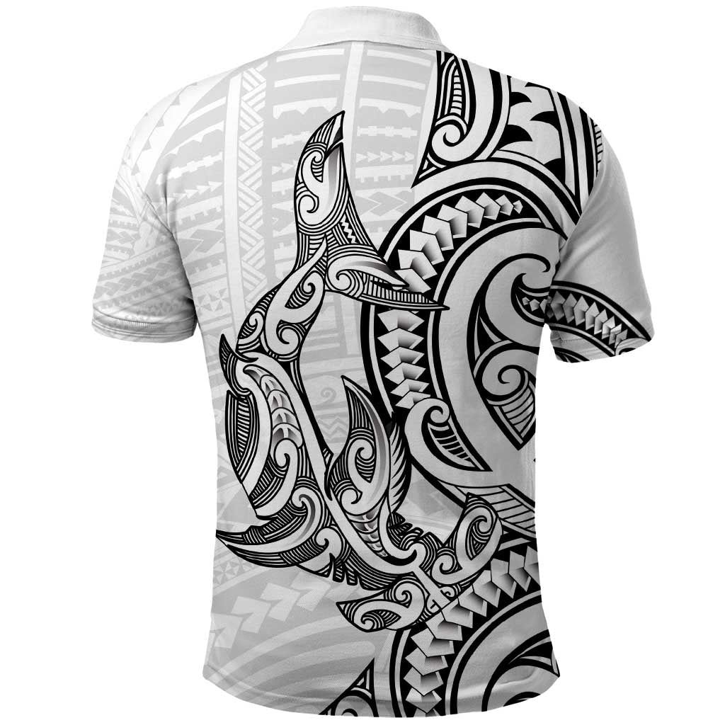 New Zealand Hammerhead Shark Polo Shirt Maori Haehae Mangopare White - Aussie Hoodie